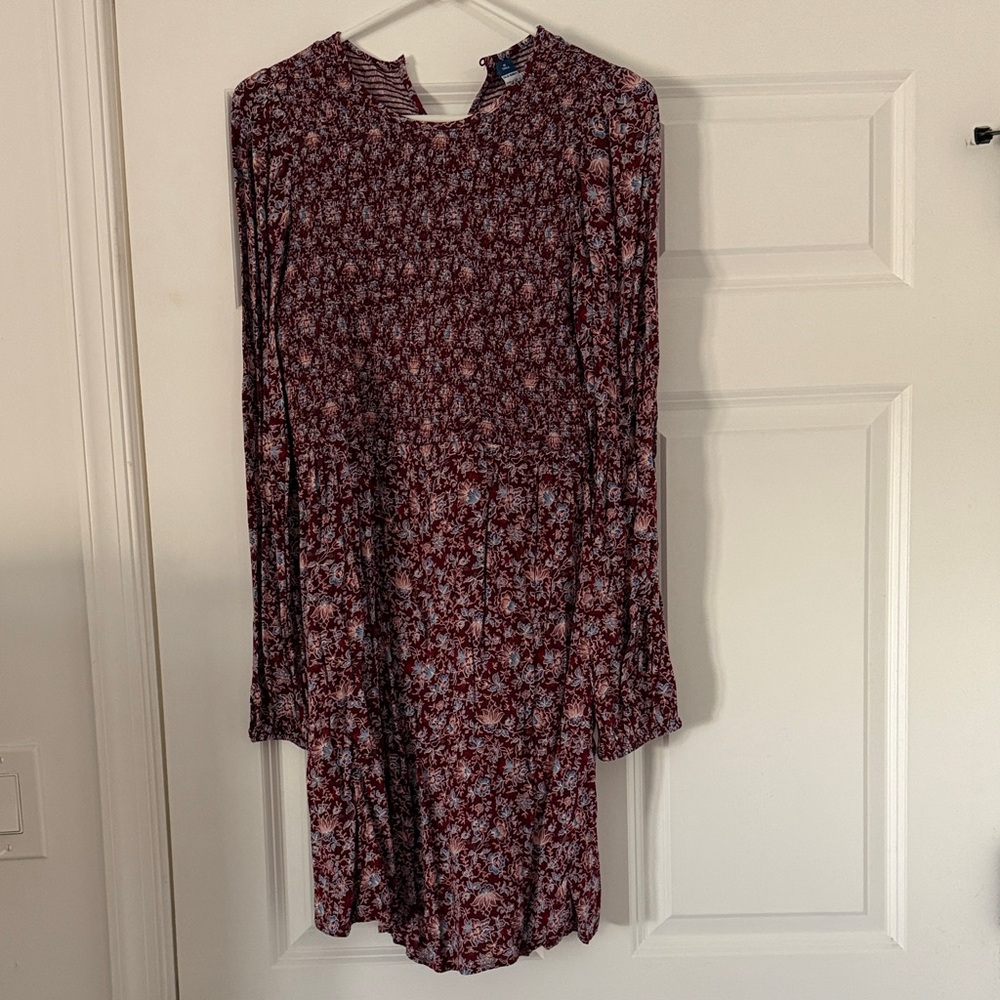 Old Navy Burgundy Floral Long Sleeve Dress